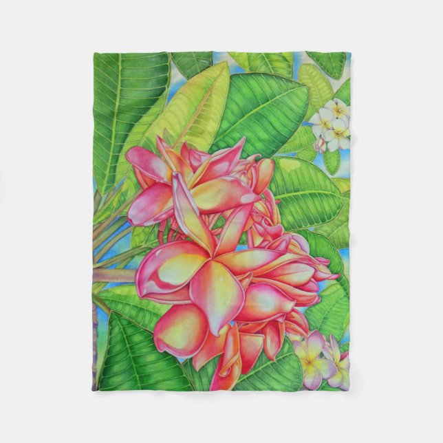 Hawaiischer Plumeria Fleecedecke (Vorderseite)