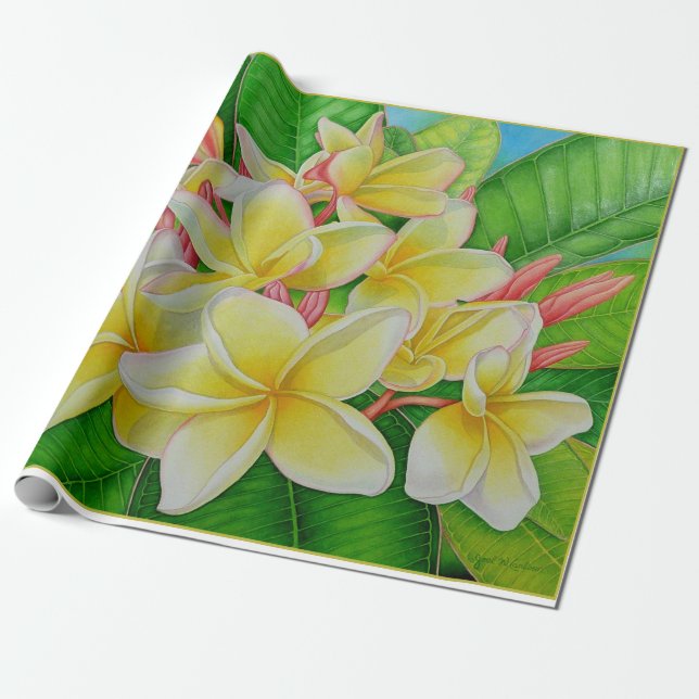 Hawaiischer Plumeria Geschenkpapier (Ungerollt)