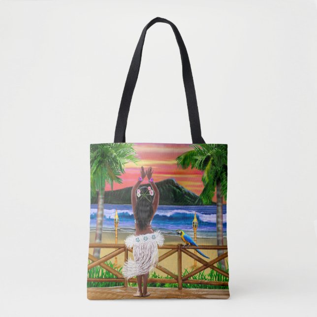 Hawaiischer Sonnenuntergang Hula Tänzer Tasche (Vorderseite)