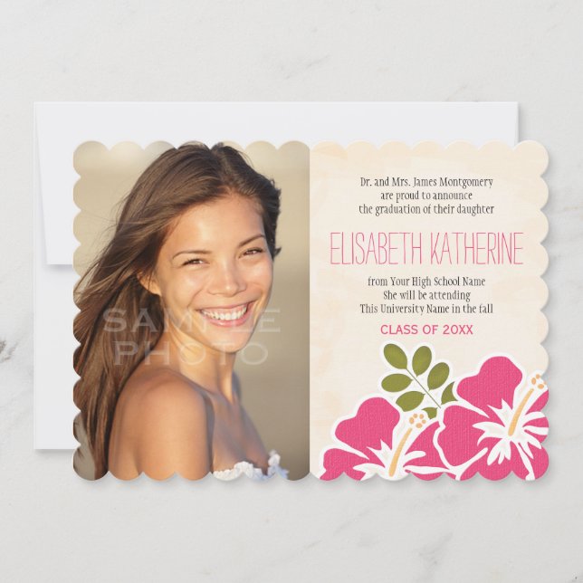 Hawaiisches Abschluss-Mitteilungs-Einladungs-Rosa Einladung (Vorderseite)