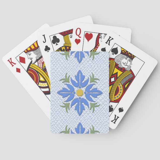 Hawaiisches Art-Blumen-Steppdecken-Blau Spielkarten (Rückseite)
