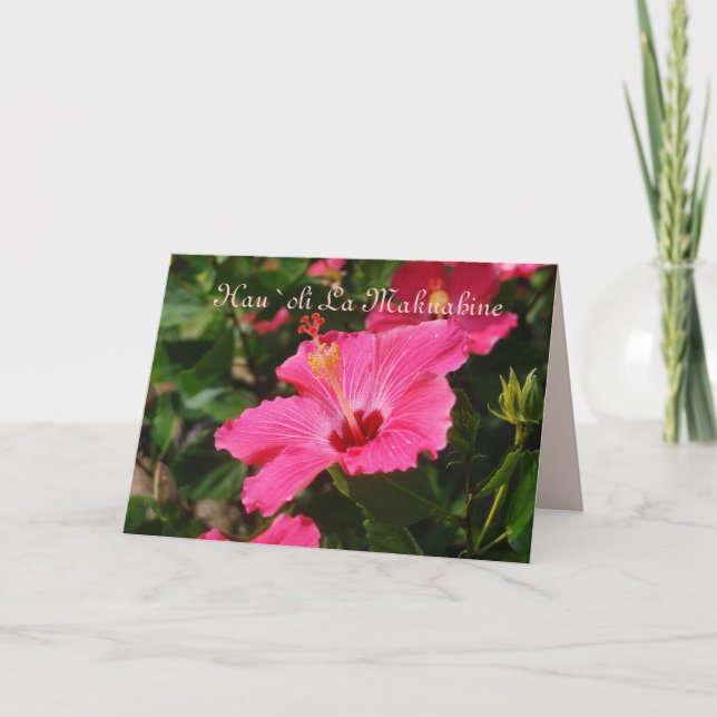 Hawaiisches glückliches Rosa-gestreifter Hibiskus Karte (Vorderseite)