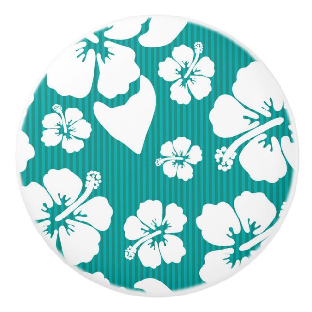 Hawaiisches Hibiskus-Blumen-Muster Keramikknauf (Vorderseite)