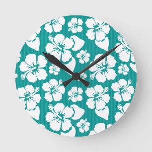 Hawaiisches Hibiskus-Blumen-Muster Runde Wanduhr