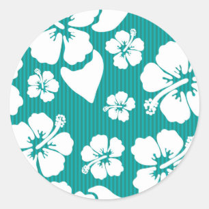 Hawaiisches Hibiskus-Blumen-Muster Runder Aufkleber