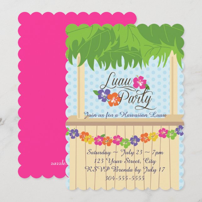 Hawaiisches Luau Party Einladung (Vorne/Hinten)