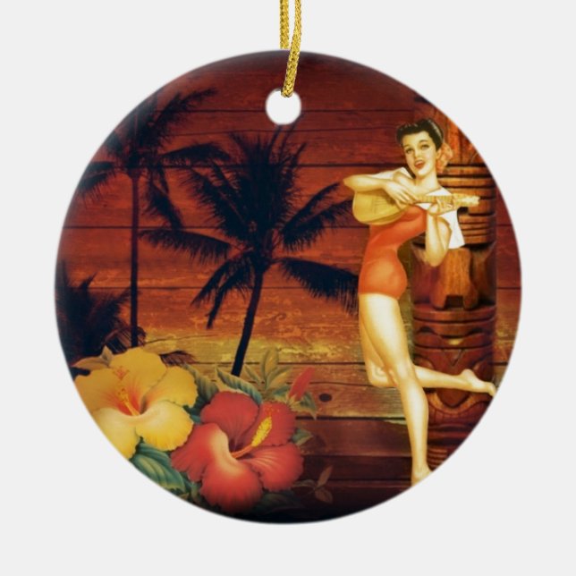 hawaiisches Mädchen des tropischen Keramik Ornament (Vorne)