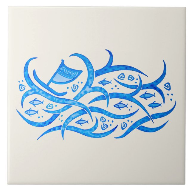 Hawaiisches Petroglyphe Kanu an der Fliese (Vorderseite)