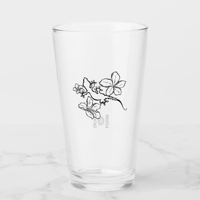 Hawaiisches Plumeria Gecko Wasserglas Glas (Vorderseite)