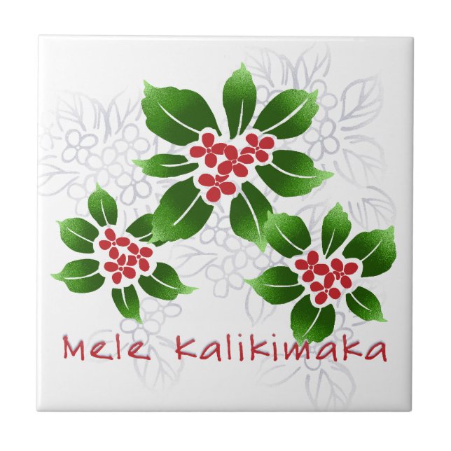 Hawaiisches Stechpalme Mele Kalikimaka Fliese (Vorderseite)