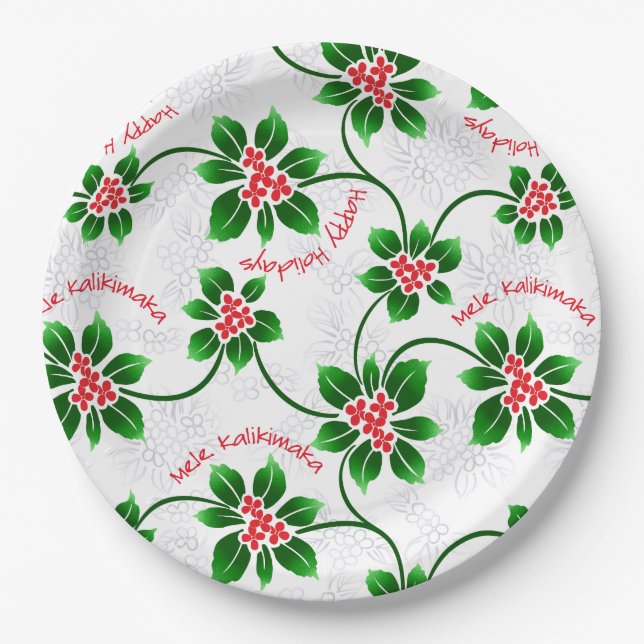 Hawaiisches Stechpalme Mele Kalikimaka Pappteller (Vorderseite)
