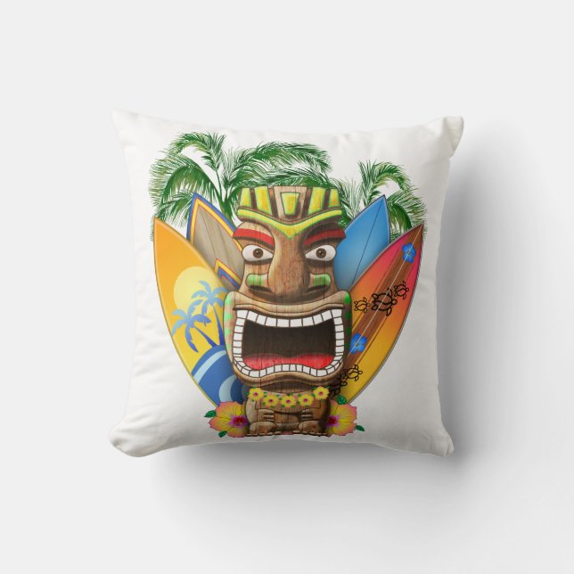 Hawaiisches surfendes Tiki Kissen (Vorderseite)