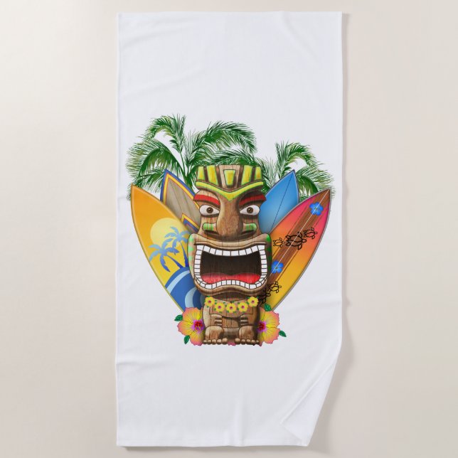 Hawaiisches surfendes Tiki Strandtuch (Vorderseite)