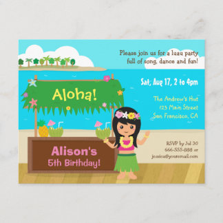 Hawaiisches Themed Hula Mädchen Luau Einladung