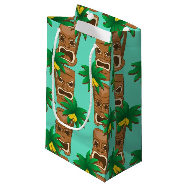 Hawaiisches Tiki Wiederholungs-Muster Kleine Geschenktüte (Vorderseite Schrägansicht)