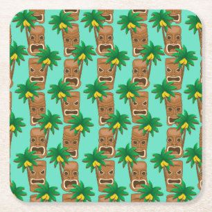 Hawaiisches Tiki Wiederholungs-Muster Rechteckiger Pappuntersetzer