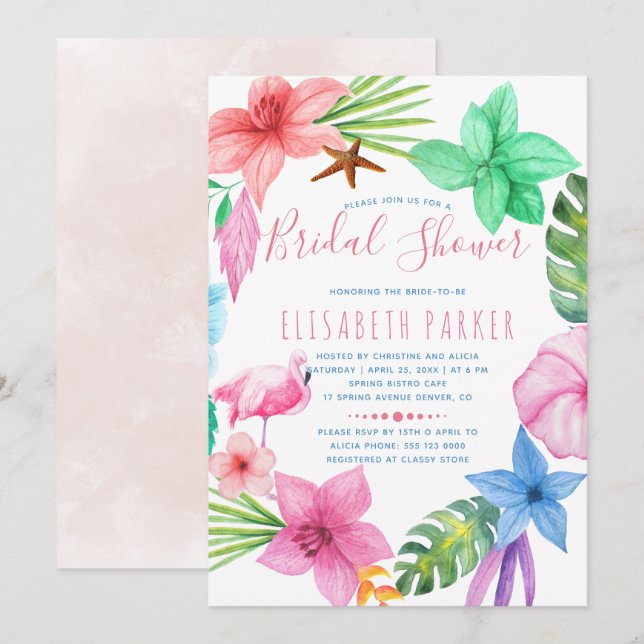 Hawaiisches tropisches Brautparty mit Blumenkranz Einladung (Vorne/Hinten)