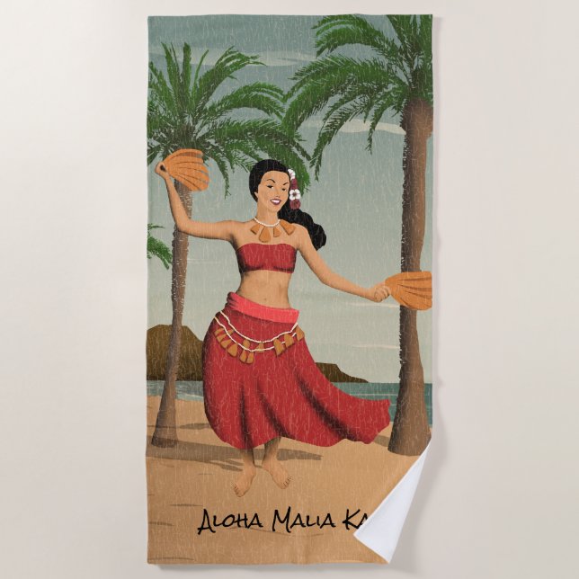 Hawaiisches Vintages beunruhigtes Strandtuch (Vorderseite)