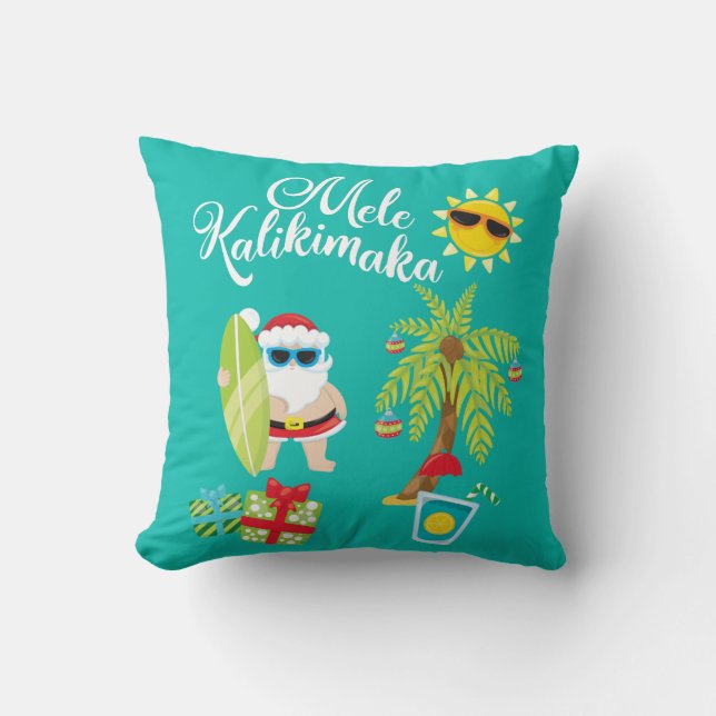 Hawaiisches Weihnachten. Weihnachtsmann Mele Kissen (Vorderseite)