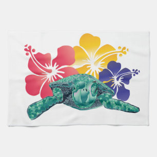 Hawaiischildkröte-und -Hibiskus-Blumen Geschirrtuch