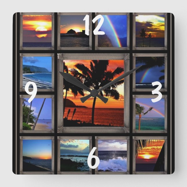 Hawaitische Szenen Wall Clock Quadratische Wanduhr (Vorderseite)