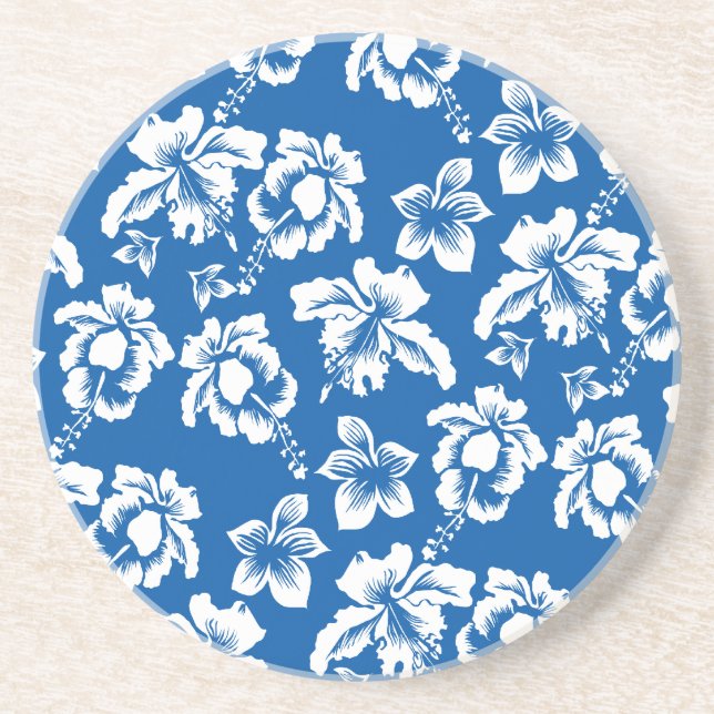 Hawiian Blue Blume Pattern Sandstein Untersetzer (Vorne)