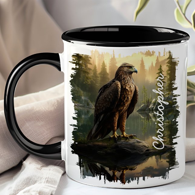 "Hawk by Forest Lake Reflection" Tasse (Von Creator hochgeladen)