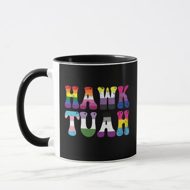 Hawk Tuah Funny LGBTQ Rainbow Flag Ally Trans Tasse (Links)