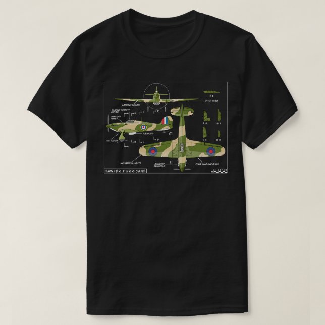 Hawker Hurrikan British WW2 Fighter Aircraft Diag T-Shirt (Design vorne)