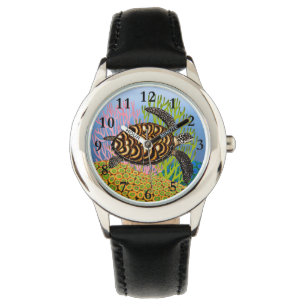 Hawksbill Meeresschildkröte auf Armbanduhr