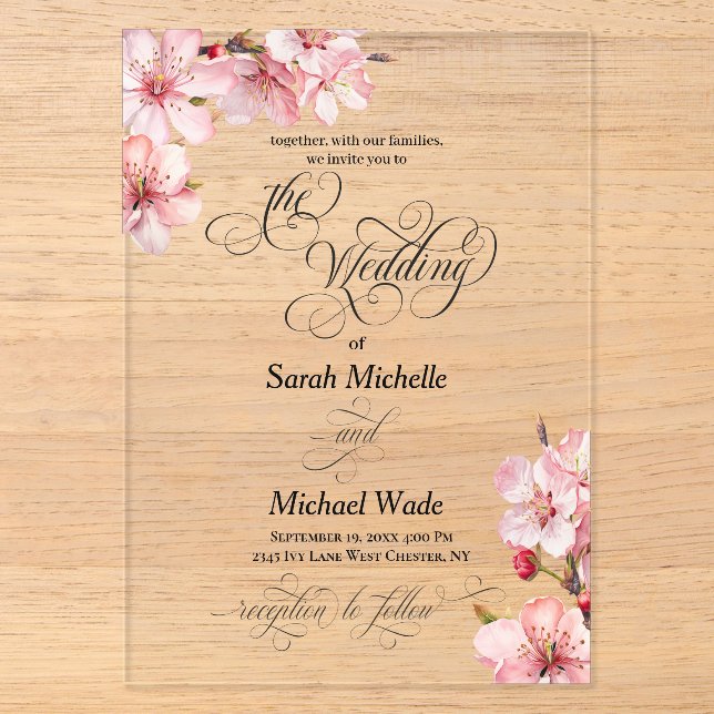 Hawthorn Acrylic Calligraphy Wedding Invitation Acryleinladungen (Vorderseite)