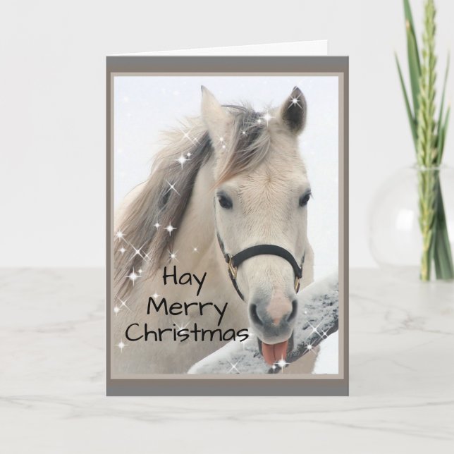 Hay Merry Christmas Horse Farm Animal Spaß Karte (Vorderseite)