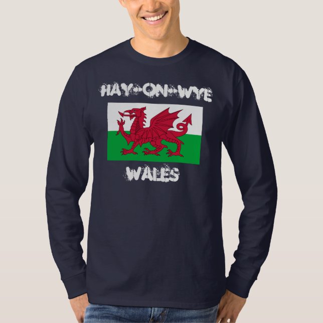 Hay-on-Wye, Wales mit walisischer Flagge T-Shirt (Vorderseite)