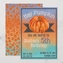Hay Pumpkin Fall Birthday Party Invitation
