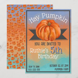 Hay Pumpkin Fall Birthday Party Invitation Einladung