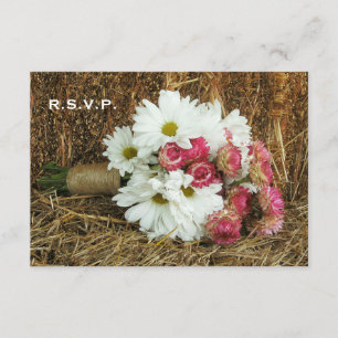 Hay Wedding RSVP - Daisy & Pink Bouquet Karte