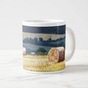 Haybales auf Abhangöl auf Leinwand Jumbo-Tasse