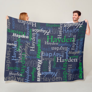 Hayden personalisierter Name Grün Blau graue Deck Fleecedecke