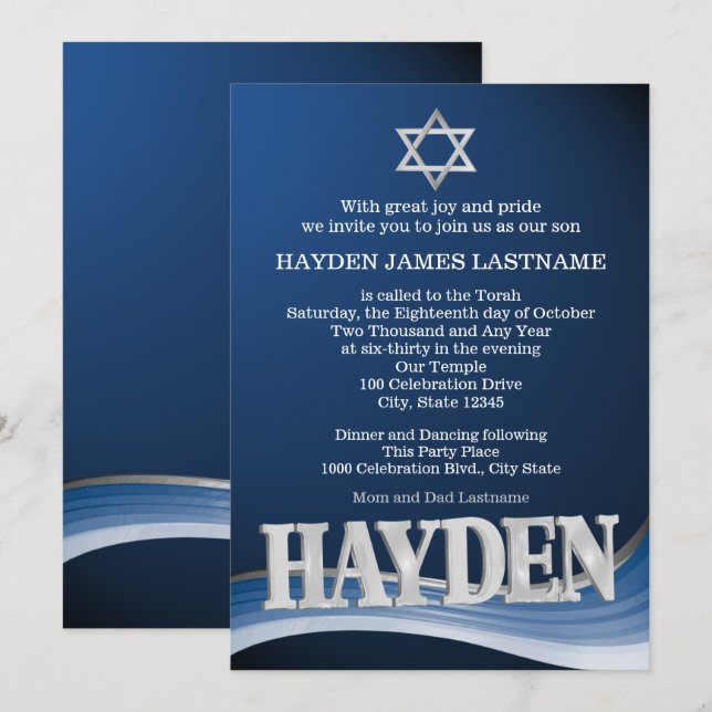 Hayden Steel Wave Name Bar Mitzvah Einladung (Vorne/Hinten)