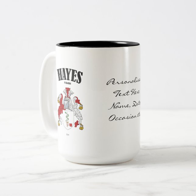 Hayes Familienwappen, Übersetzung und Bedeutung Zweifarbige Tasse (Vorderseite Links)