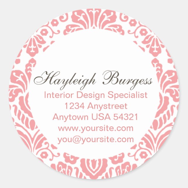 Hayleigh Pink Damask Chic Round Sticker (Vorderseite)