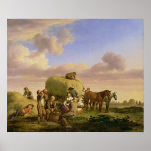 Haymaker auf einem Feld Poster