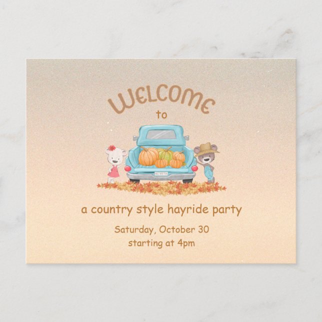Hayride Country Bears Herbsteinladung Postkarte (Vorderseite)
