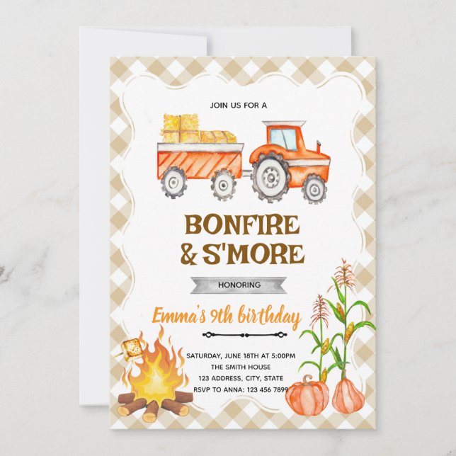 Hayrides Bonfire S'mores Pumpkin Party invite Einladung (Vorderseite)