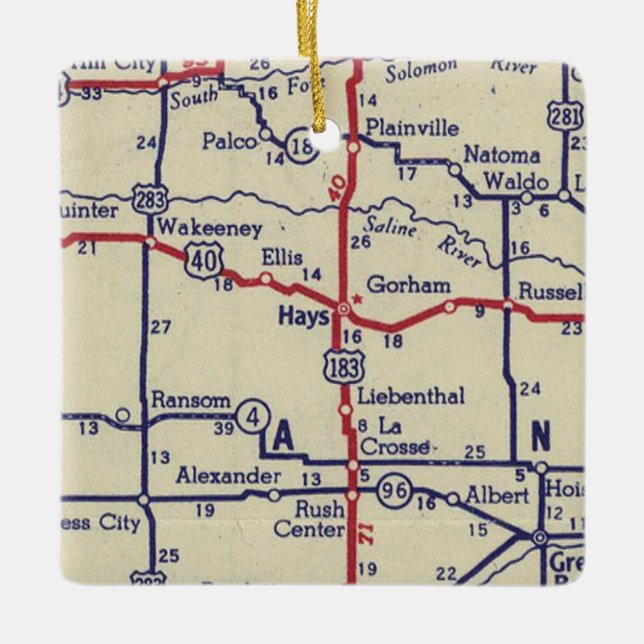 Hays KS Vintag Map Keramikornament (Vorderseite)