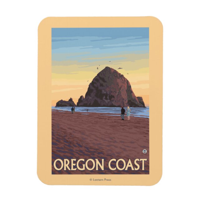 Haystack Rock Vintage Travel Poster Magnet (Vertikal)