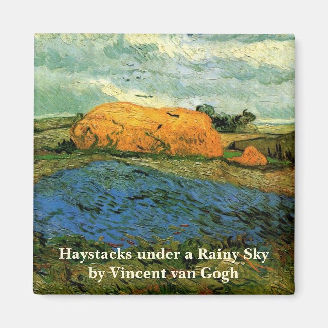 Haystacks Under a Rainy Sky von Vincent van Gogh Magnet (Vorne)