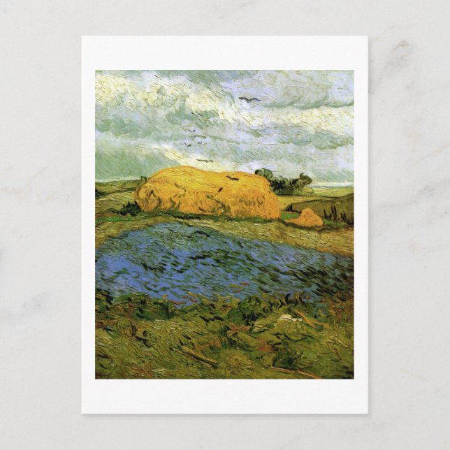 Haystacks unter einem Rainy Sky, Vincent van Gogh Postkarte (Vorderseite)