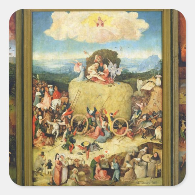 Haywain, 1515 quadratischer aufkleber (Vorderseite)