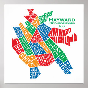 Hayward Nachbarschafts-Karten-Plakat 12x12 Poster